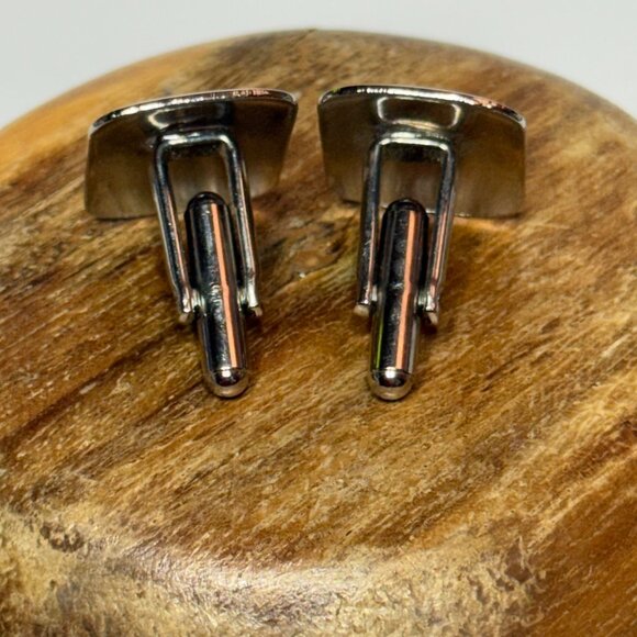 Vintage Silver-Tone Etched Cuff Links Rectangular Swirl - Picture 5 of 5